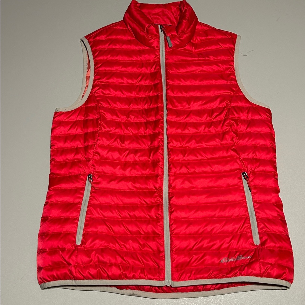 Eddie Bauer Vest Womens Medium Red EB700 Down Puffer Full Zip